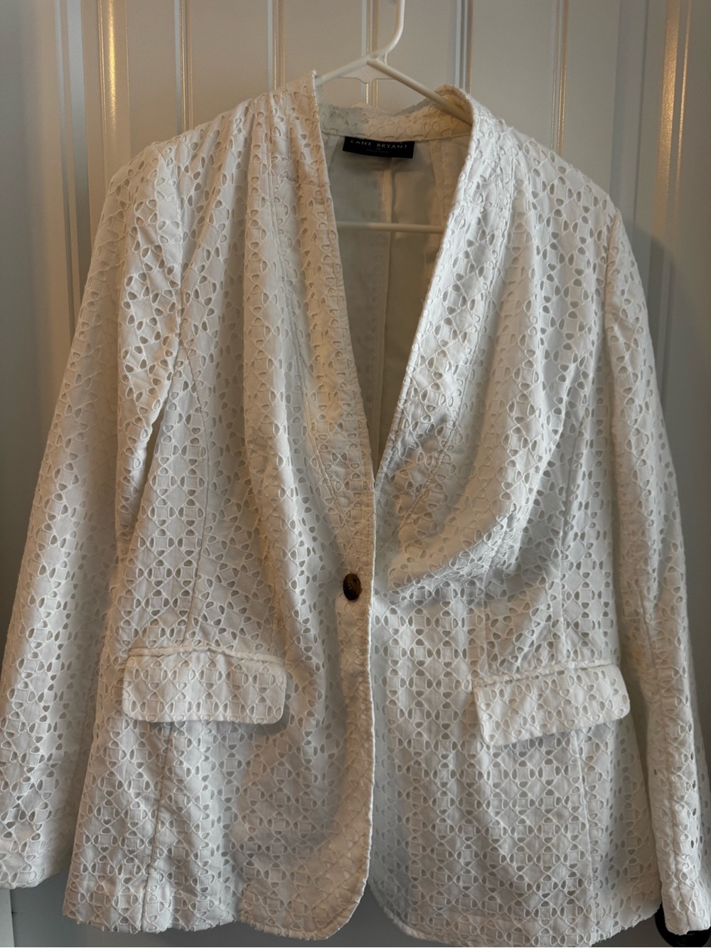 Lane Bryant White Eyelet Blazer Jacket Size 14 Cotton Lace